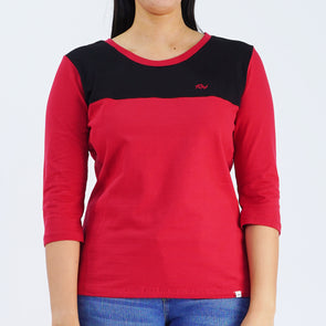 RRJ Basic Tees for Ladies Regular Fitting Trendy fashion Casual Top Red Tees for Ladies 142285 (Red)