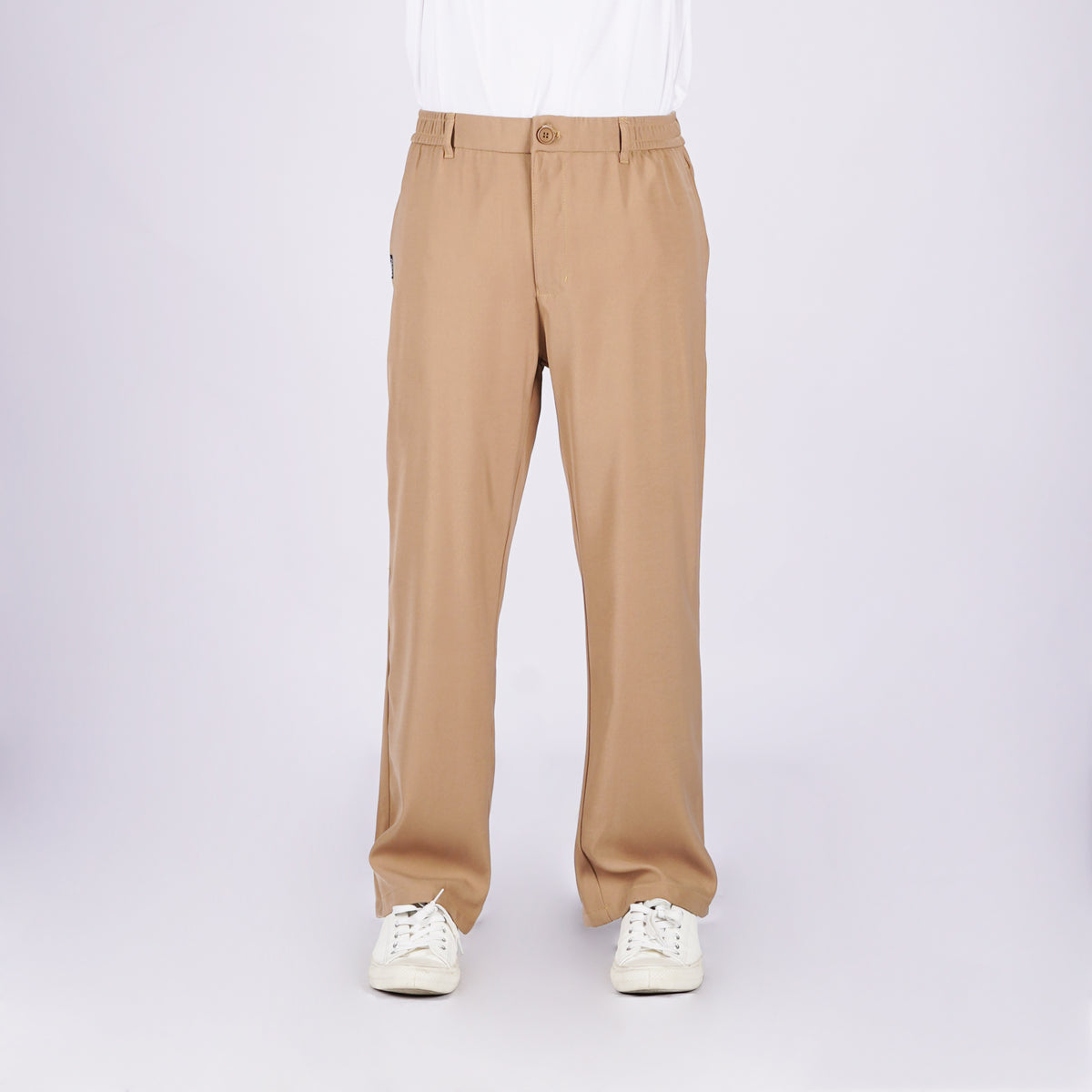 RRJ Men's Basic Non-Denim Trouser Pants Mid-Rise Fitting Rinse Wash Fabric  170408 (Beige)