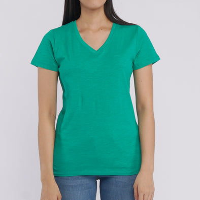 RRJ Basic Tees for Ladies Regular Fitting Shirt CVC Jersey Fabric Trendy fashion Casual Top Green T-shirt for Ladies 117872-U (Green)