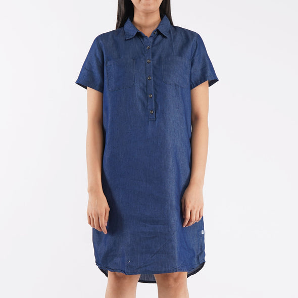 RRJ Ladies' Modified Woven Dress Regular Fitting Blouse Twill Fabric Trendy fashion Casual Top Dark Blue Woven Dress for Ladies 115645 (Dark Blue)