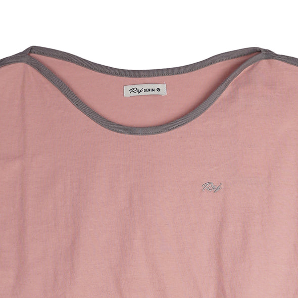 RRJ Basic Tees for Ladies Boxy Fitting Ribbed Fabric Trendy fashion Casual Top Pink Tees for Ladies 143901 (Pink)