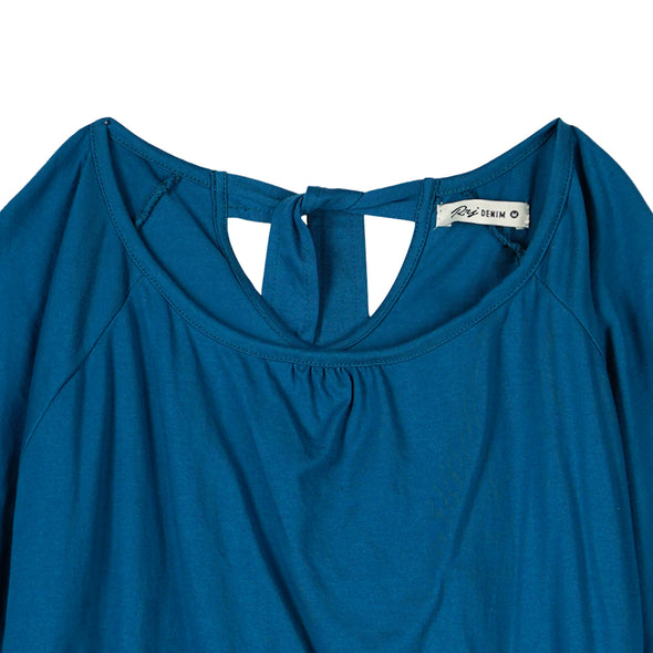 RRJ Basic Tees for Ladies Boxy Fitting Ribbed Fabric Trendy fashion Casual Top Teal Tees for Ladies 144007 (Teal)
