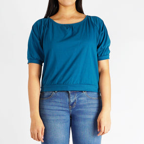 RRJ Basic Tees for Ladies Boxy Fitting Ribbed Fabric Trendy fashion Casual Top Teal Tees for Ladies 144007 (Teal)