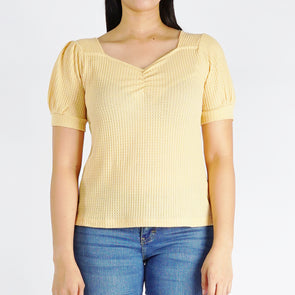 RRJ Basic Tees for Ladies Regular Fitting Ribbed Fabric Trendy fashion Casual Top Yellow Tees for Ladies 140970 (Yellow)