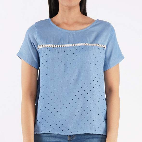 RRJ Basic Woven for Ladies Relaxed Fitting Shirt Trendy fashion Casual Top Blue T-shirt for Ladies 128340 (Blue)