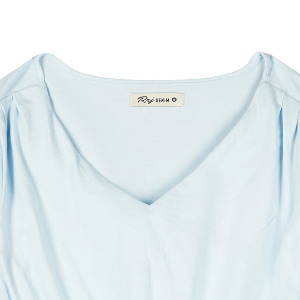 RRJ Basic Tees for Ladies Crop Fitting Shirt Trendy fashion Plain Ribbed Fabric Casual Top Blue T-shirt for Ladies 145697 (Blue)