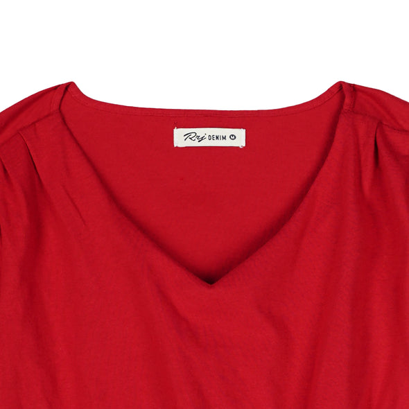 RRJ Basic Tees for Ladies Crop Fitting Shirt Trendy fashion Plain Ribbed Fabric Casual Top Red T-shirt for Ladies 145697 (Red)