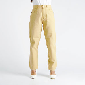 RRJ Ladies' Basic Denim Mid Waist Pants Straight cut fitting Trendy fashion Mom Boy Friend Jeans Casual Bottoms Khaki Pants for Women's 146116-U (Khaki)