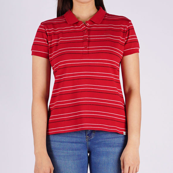 RRJ Ladies Basic Collared Shirt Regular Fitting Lacoste Fabric 157707 (Red)