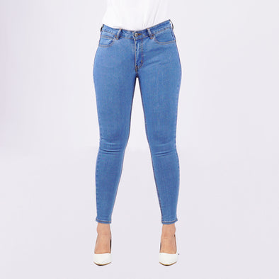 RRJ Ladies Basic Denim Superskinny Fitting High-Waist Rinse Extreme Wash Fabric 162991 (Light Shade)