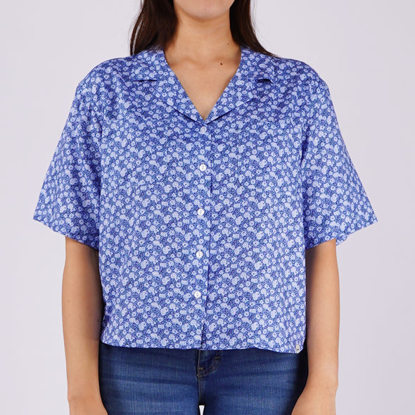 RRJ Ladies Basic Woven Shirt Boxy Fitting Rayon Fabric 145056 (Blue)