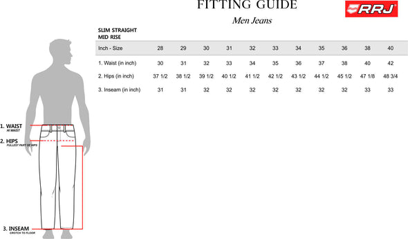 RRJ Men's Basic Denim Pants Slim Straight Fitting Mid-Rise Extreme Wash Fabric 167362-U (Dark Shade)
