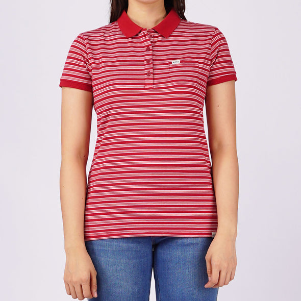 RRJ Ladies Collared Regular Fitting Missed Lycra Fabric 115802 (Red)