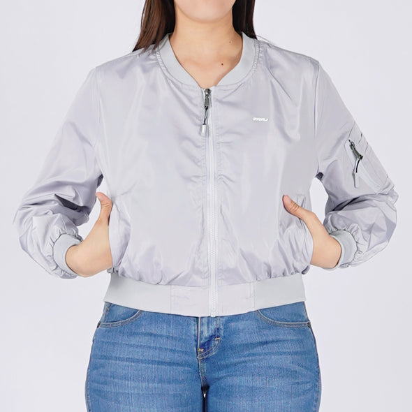 RRJ Ladies Basic Bomber Jacket Regular Fitting Nylon Fabric 140496 (Gray)