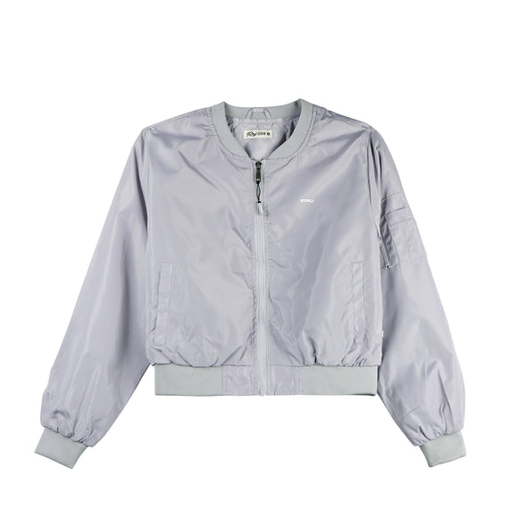 RRJ Ladies Basic Bomber Jacket Regular Fitting Nylon Fabric 140496 (Gray)