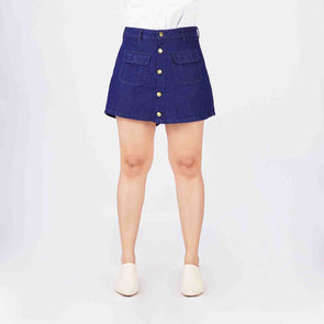 RRJ Ladies Basic Denim Skort Reverse Rinse Fabric 167768 (Dark Shade)