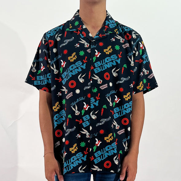 RRJ x Looney Tunes Men's Basic Woven Shirt Comfort Fitting Easy Iron Fabric 163076 (Black)