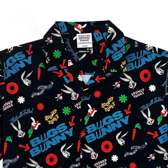 RRJ x Looney Tunes Men's Basic Woven Shirt Comfort Fitting Easy Iron Fabric 163076 (Black)