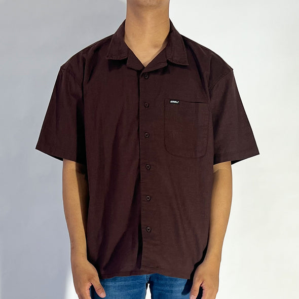 RRJ Men's Basic Woven Shirt Comfort Fitting Linen Fabric 169699 (Choco Brown)
