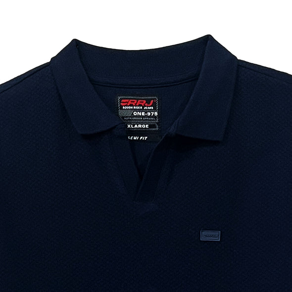 RRJ Men's Basic Collared Shirt Semibody Fitting Special Fabric 169608 (Navy)
