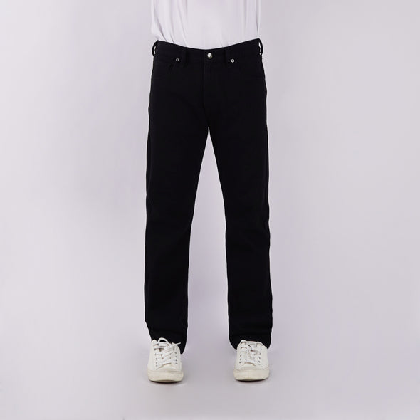 RRJ Men's Basic Denim Pants Slim Straight Mid-Rise 178072 (Black)