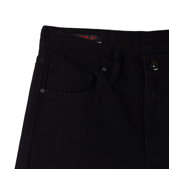 RRJ Men's Basic Denim Pants Slim Straight Mid-Rise 178072 (Black)