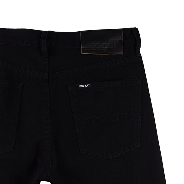 RRJ Men's Basic Denim Pants Slim Straight Mid-Rise 178072 (Black)