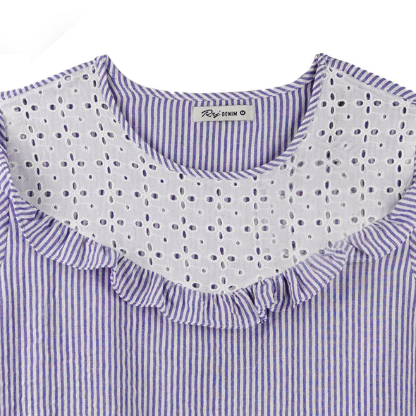 RRJ Ladies Basic Woven Shirt Boxy Fitting 171408 (Blue)