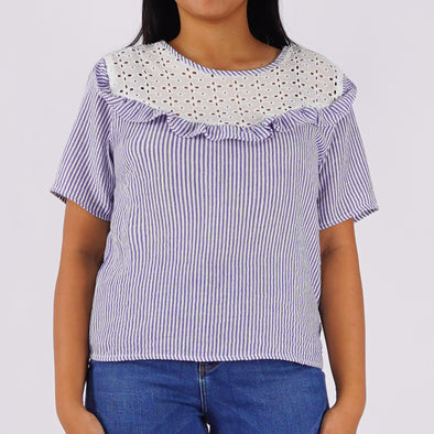 RRJ Ladies Basic Woven Shirt Boxy Fitting 171408 (Blue)