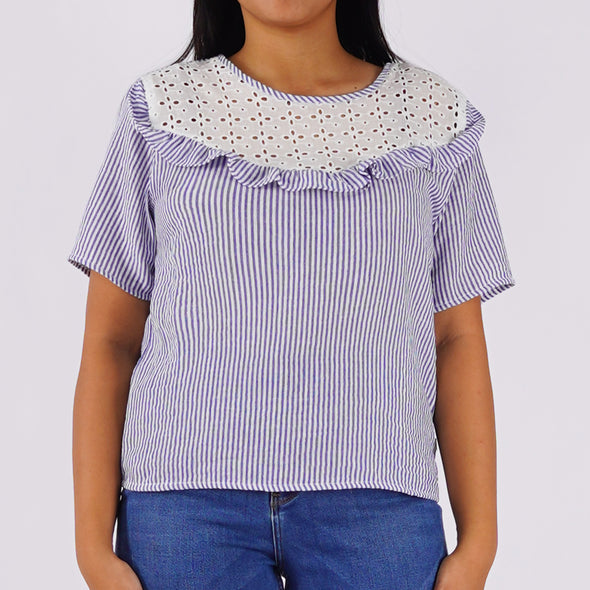 RRJ Ladies Basic Woven Shirt Boxy Fitting 171408 (Blue)