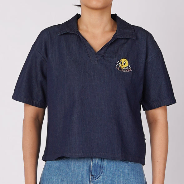 RRJ x Looney Tunes Tweety Bird Ladies Basic Woven Crop Fitting 167801 (Navy)