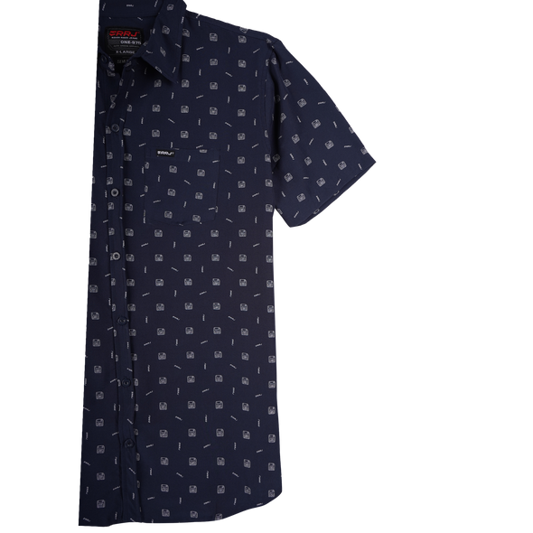 RRJ Men's Basic Woven Shirt Semibody Fitting 158706 (Navy)