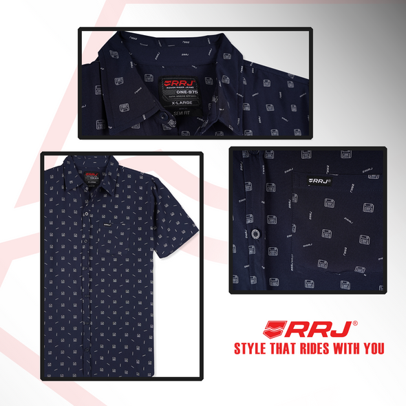 RRJ Men's Basic Woven Shirt Semibody Fitting 158706 (Navy)