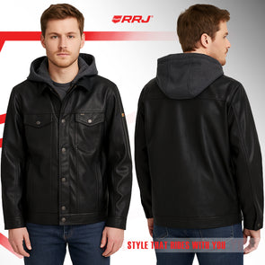 RRJ Men's Basic Leather Jacket Regular Fitting 175835 (Black)