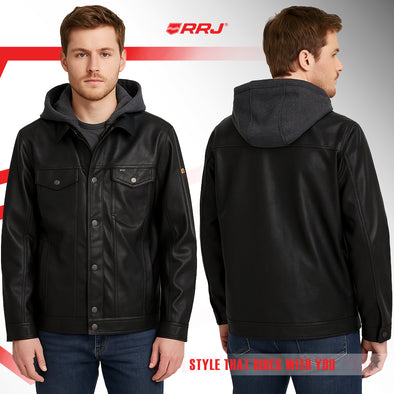 RRJ Men's Basic Leather Jacket Regular Fitting 175835 (Black)