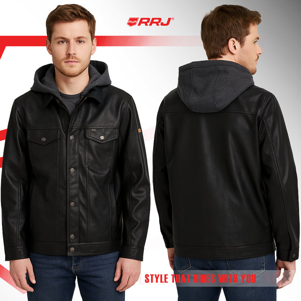 RRJ Men's Basic Leather Jacket Regular Fitting 175835 (Black)
