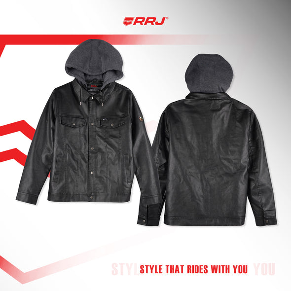 RRJ Men's Basic Leather Jacket Regular Fitting 175835 (Black)