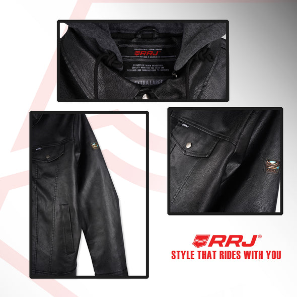 RRJ Men's Basic Leather Jacket Regular Fitting 175835 (Black)