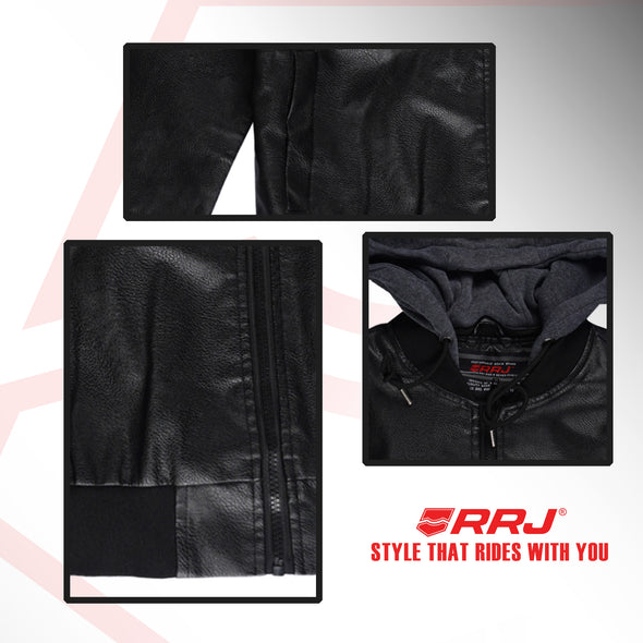 RRJ Men's Basic Leather Jacket Regular Fitting 175829 (Black)