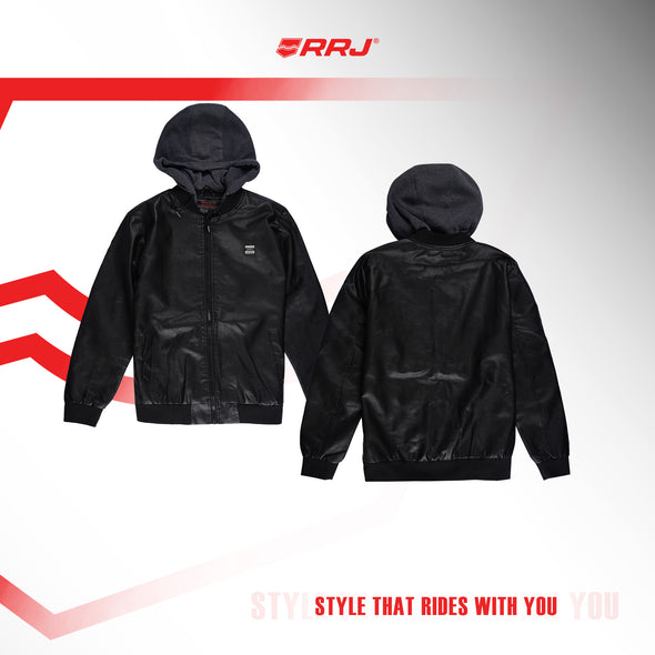 RRJ Men's Basic Leather Jacket Regular Fitting 175829 (Black)