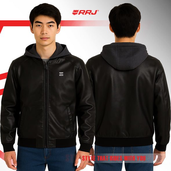 RRJ Men's Basic Leather Jacket Regular Fitting 175829 (Black)
