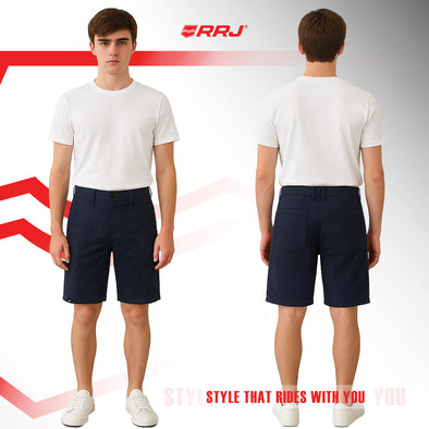 RRJ Men's Basic Non-Denim Reversible Short Mid-Rise Fitting 171991-U (Dark Navy-Indigo)