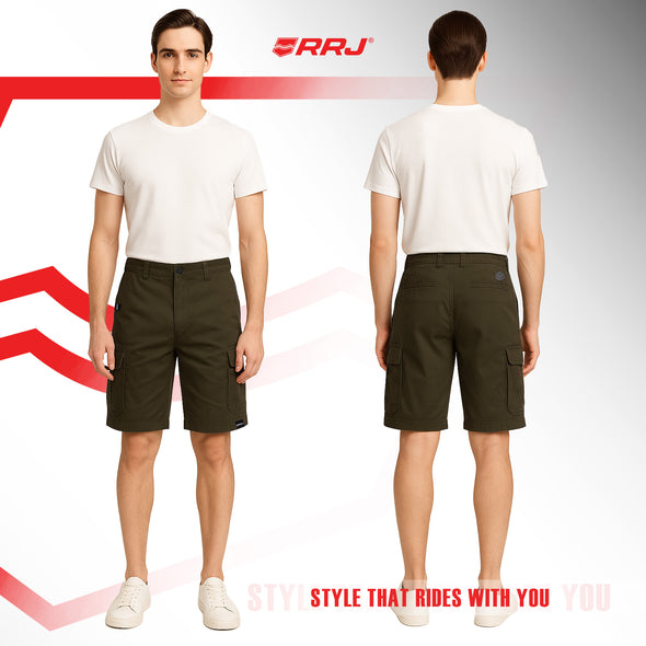 RRJ Men's Basic Non-Denim Cargo Short Mid-Rise Fitting 185408-U (Fatigue)