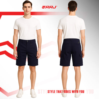 RRJ Men's Basic Non-Denim Cargo Short Mid-Rise Fitting 185420-U (Navy)