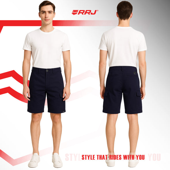 RRJ Men's Basic Non-Denim Cargo Short Mid-Rise Fitting 185420-U (Navy)