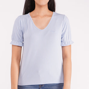 RRJ Basic Tees for Ladies Regular Fitting Ribbed Fabric Trendy fashion Casual Top Blue Tees for Ladies 96322-U (Blue)