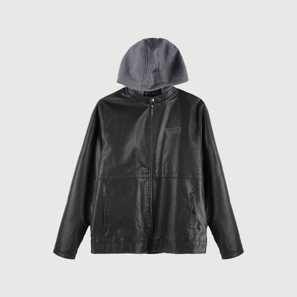 RRJ Basic Leather Jacket for Men Regular Fitting Trendy fashion Casual Top Black Jacket for Men 96065 (Black)