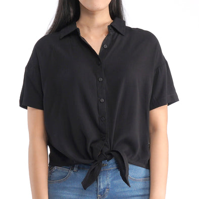 RRJ Ladies' Modified Woven Regular Fitting Blouse Rayon Fabric Trendy fashion Casual Top Black Woven Blouse for Ladies 97512 (Black)