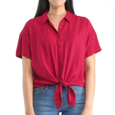 RRJ Ladies' Modified Woven Regular Fitting Blouse Rayon Fabric Trendy fashion Casual Top Maroon Woven Blouse for Ladies 97512 (Maroon)