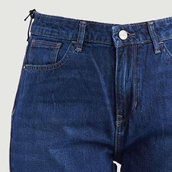 RRJ Ladies' Basic Denim Mid Waist Pants Straight cut fitting Indigo Blue w/ details Trendy fashion Mom Boy Friend Jeans Casual Bottoms Medium Shade Denim Pants for Women's 132839 (Medium Shade)